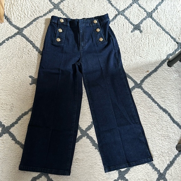 Ann Taylor Denim - Petite Mariner High Rise Wide Leg Crop Jeans in Refined Dark Indigo Wash
